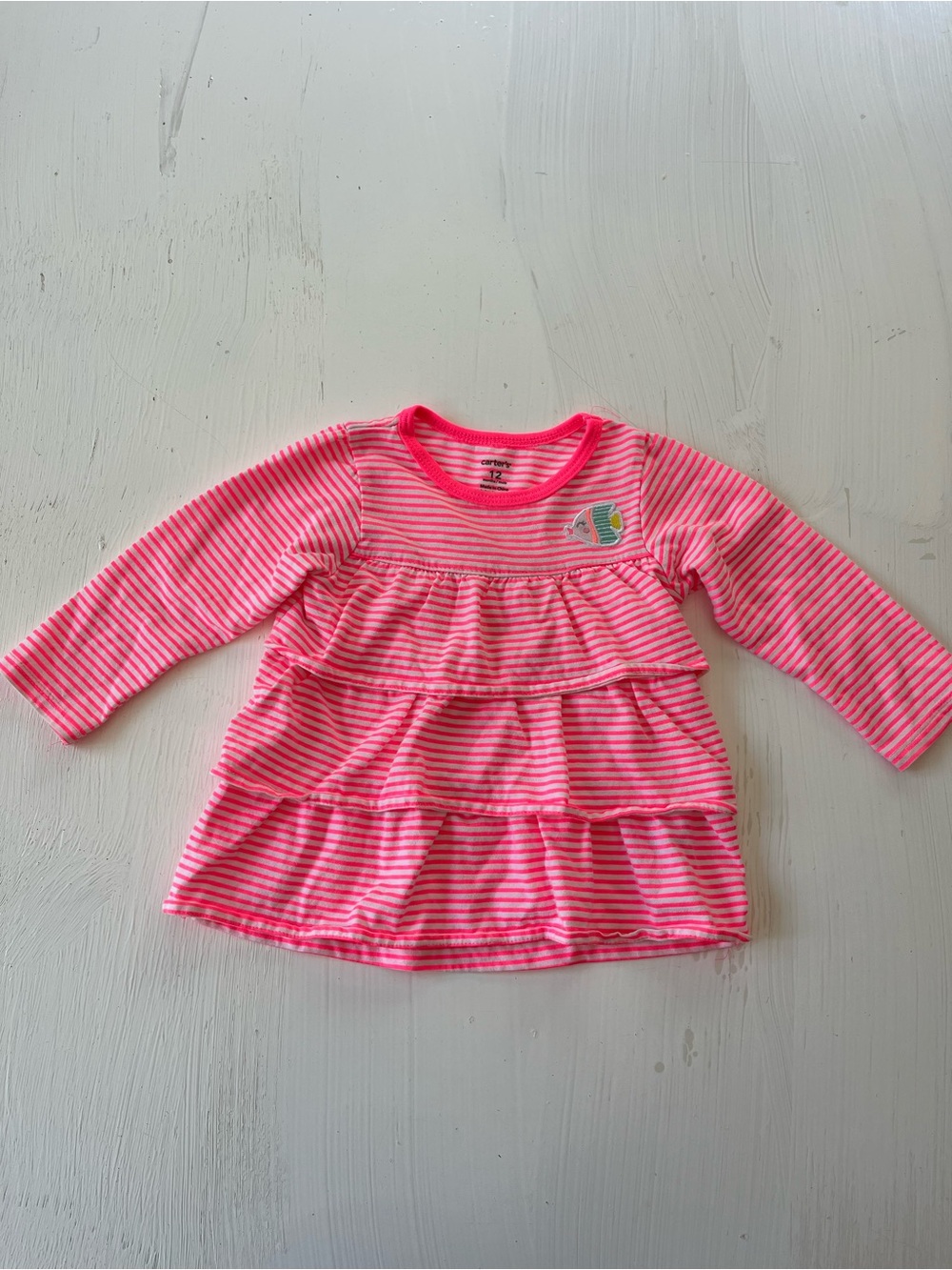 Carter's Pink Striped Ruffle Long-Sleeve Top